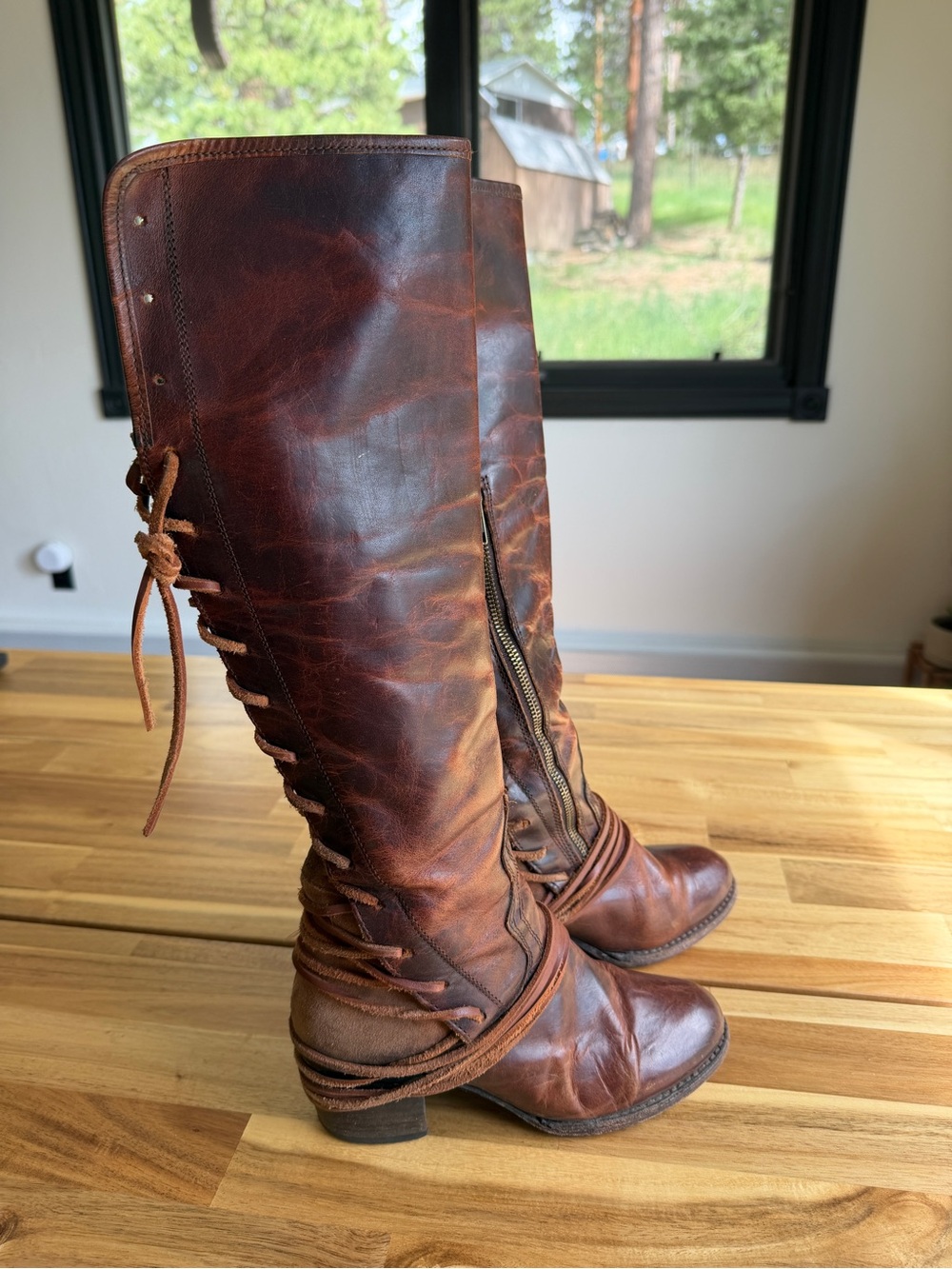 Freebird Coals - Women’s Tall Lace-Up Leather Boots in Cognac - Picture 8 of 12